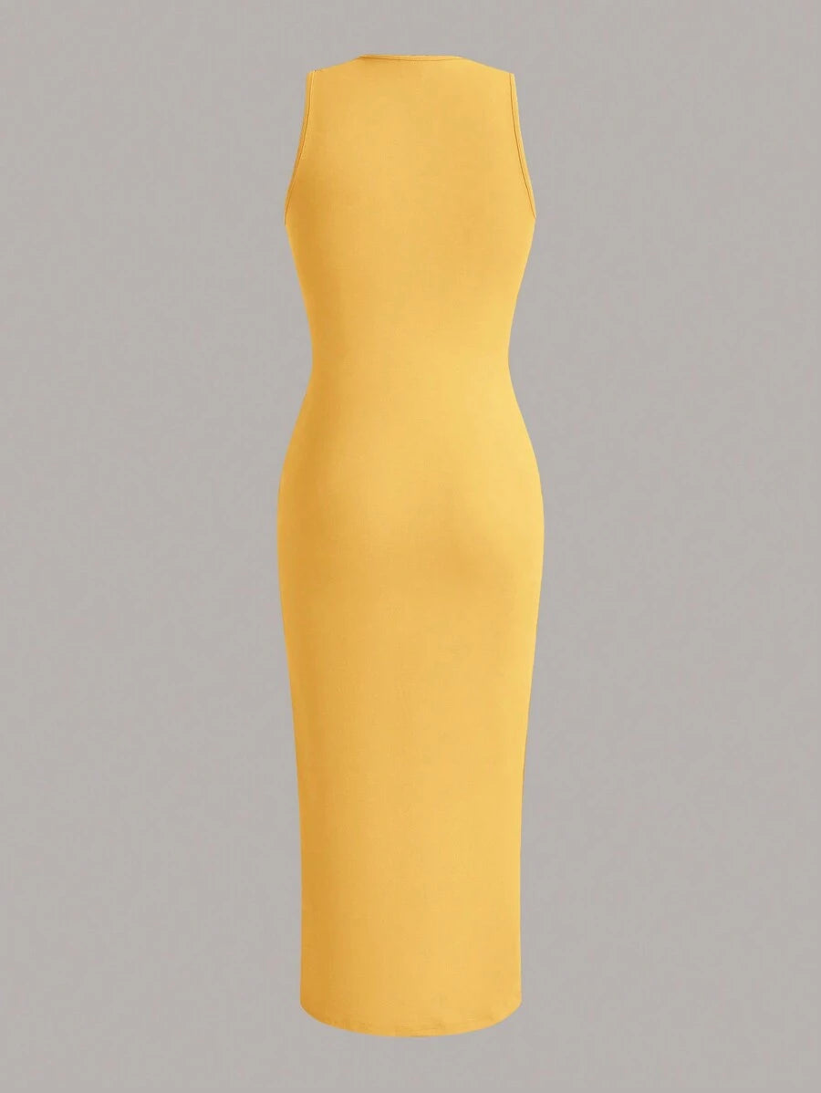 Summery plain tank dress with gathered waist