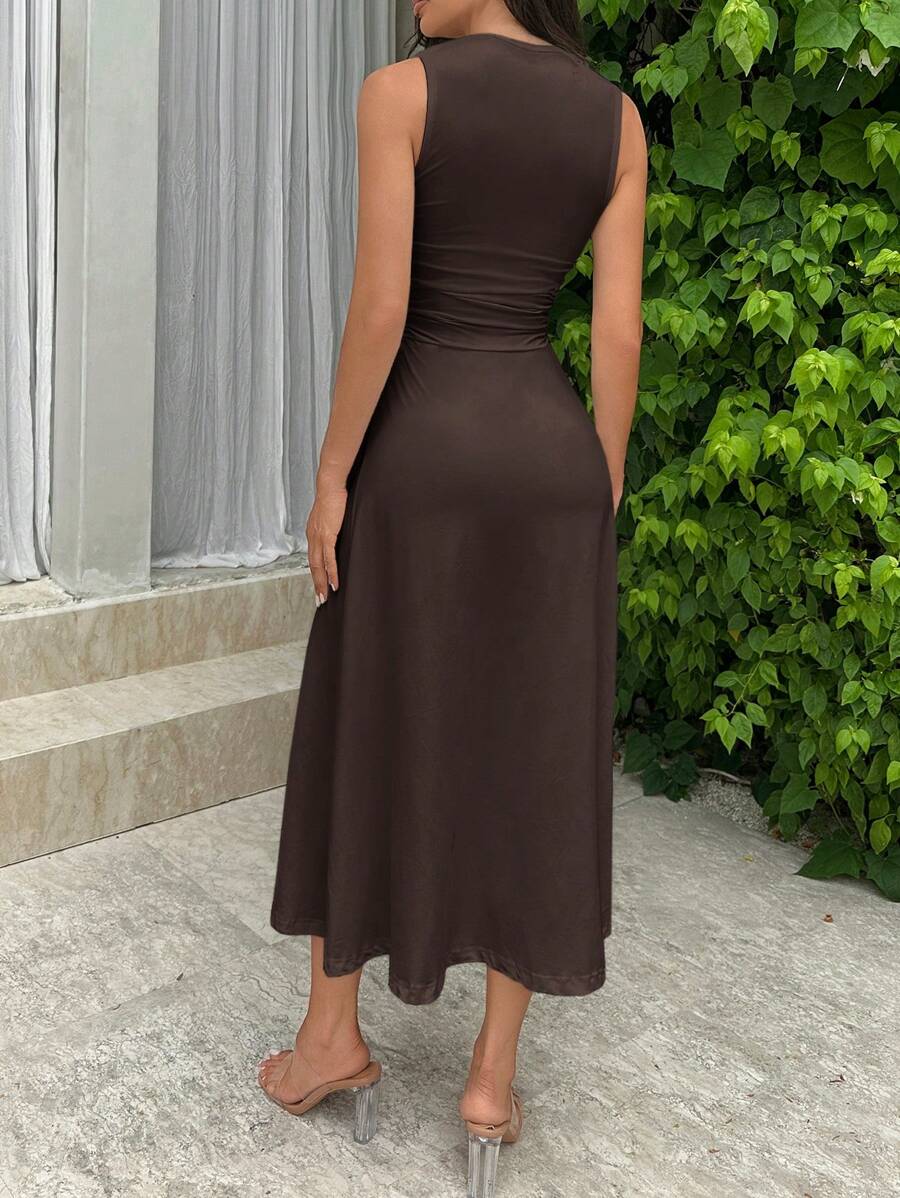 Summery Plain tank Dress with Gathered Waist