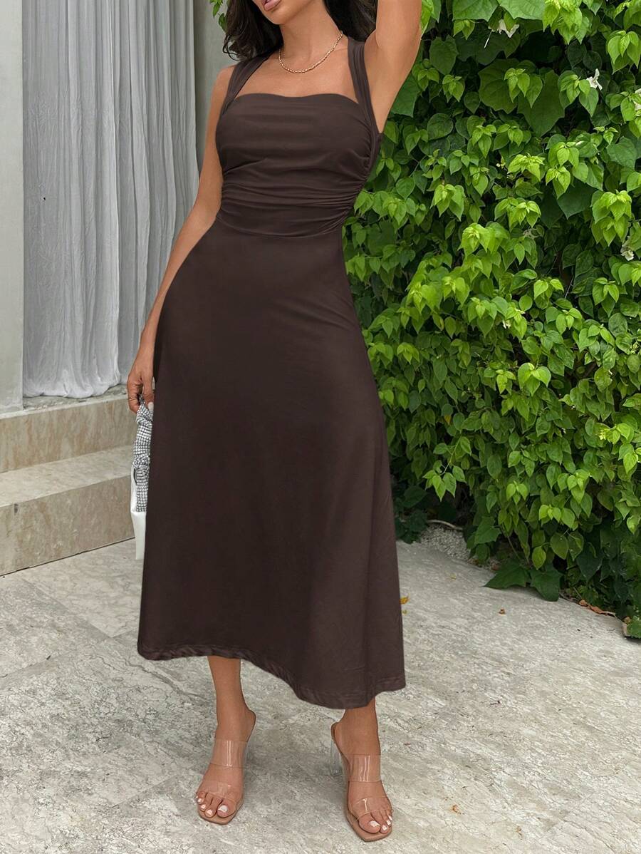 Summery Plain tank Dress with Gathered Waist