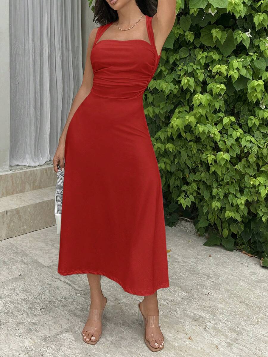 Summery Plain tank Dress with Gathered Waist