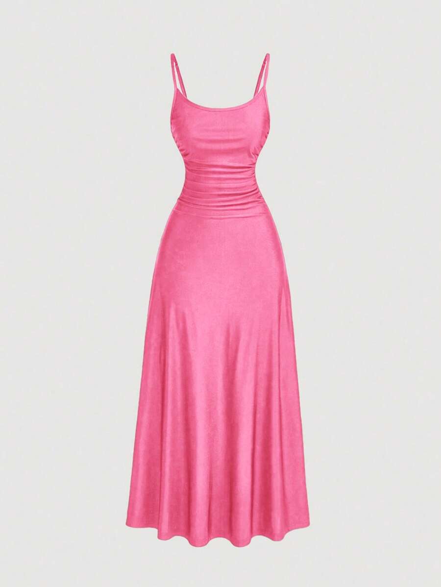 Elegant Solid Color Flared Cami Dress