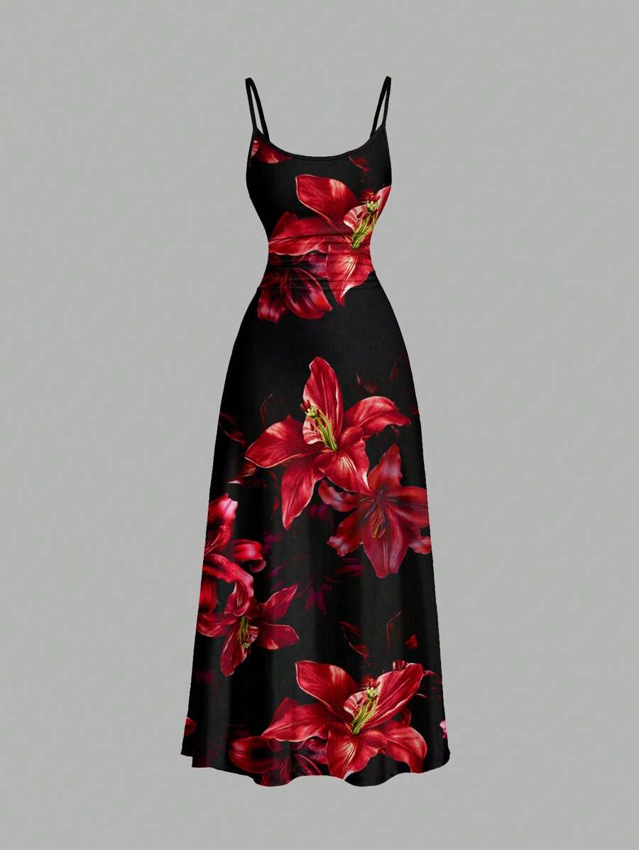 Elegant Solid Color Flared Cami Dress