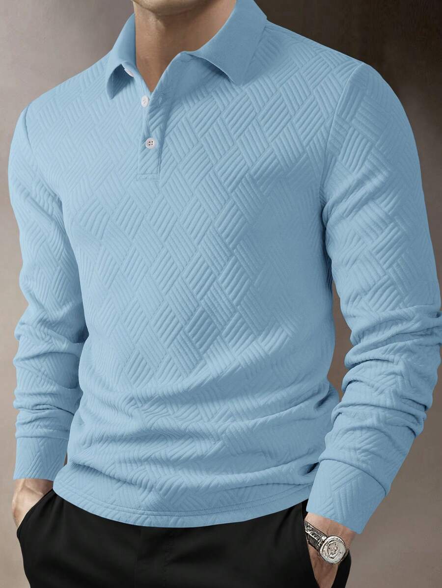 Men's Casual Plain Long Sleeve Polo Shirt