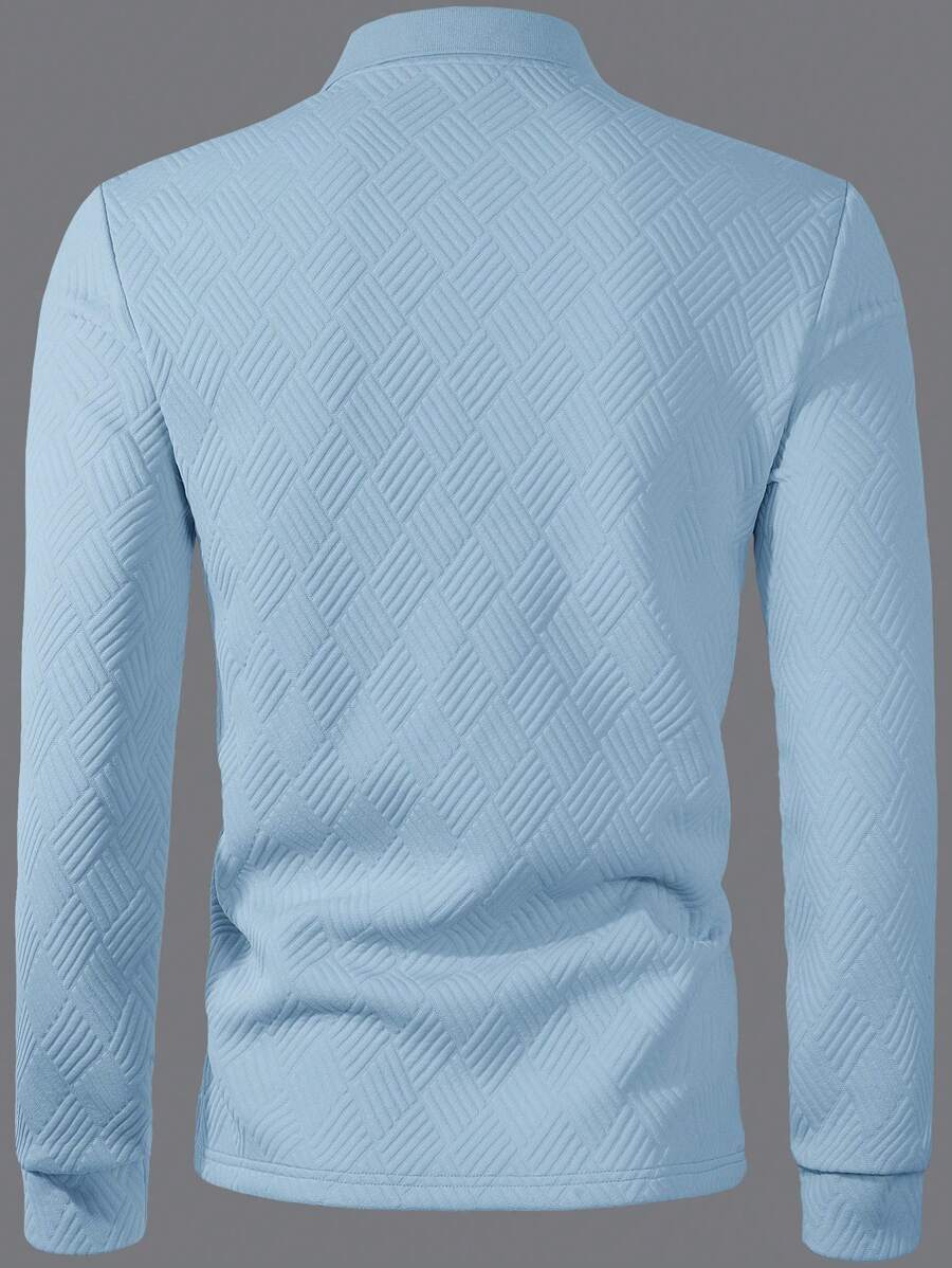 Men's Casual Plain Long Sleeve Polo Shirt