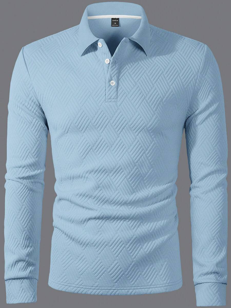 Men's Casual Plain Long Sleeve Polo Shirt