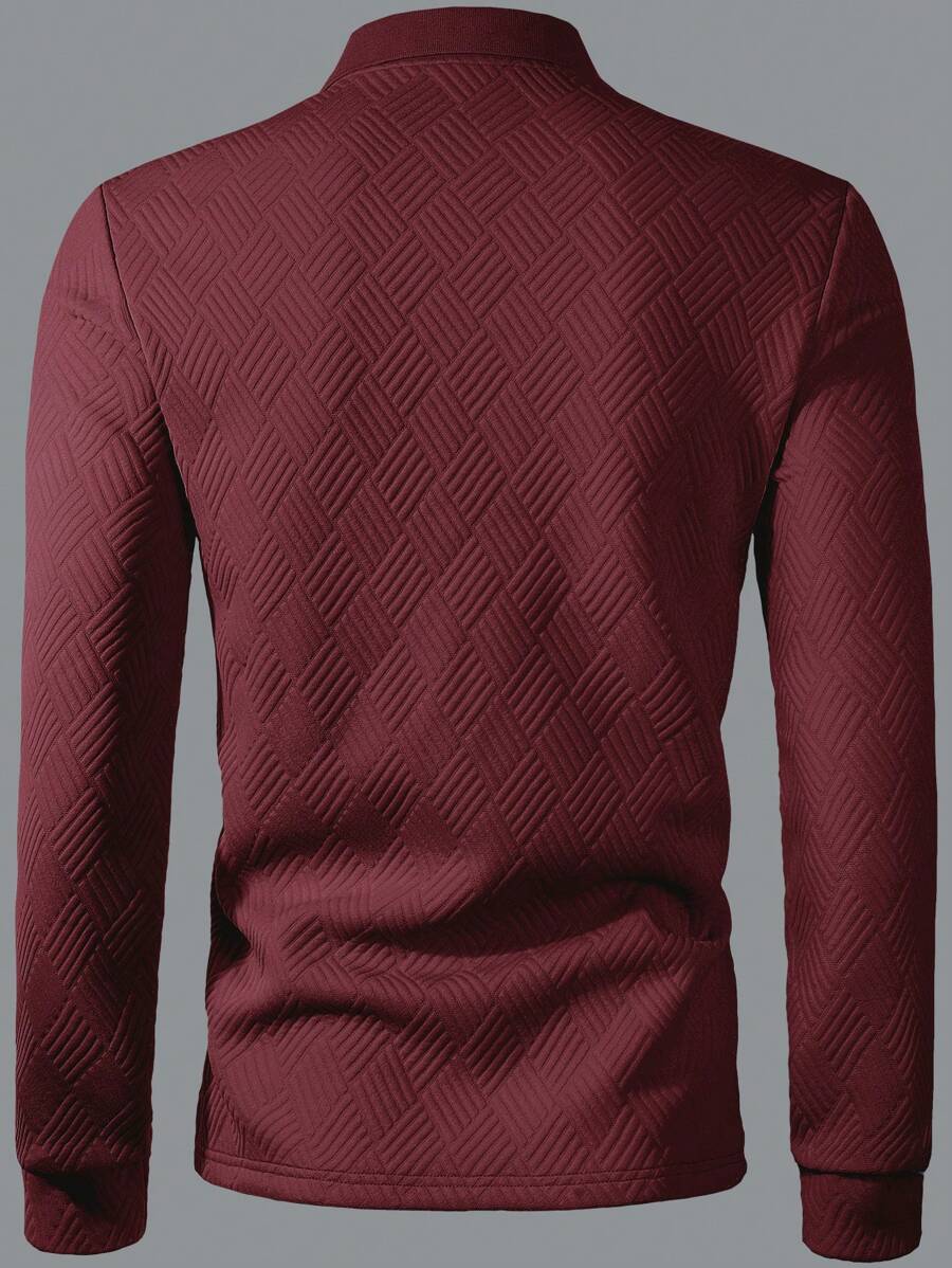Men's Casual Plain Long Sleeve Polo Shirt