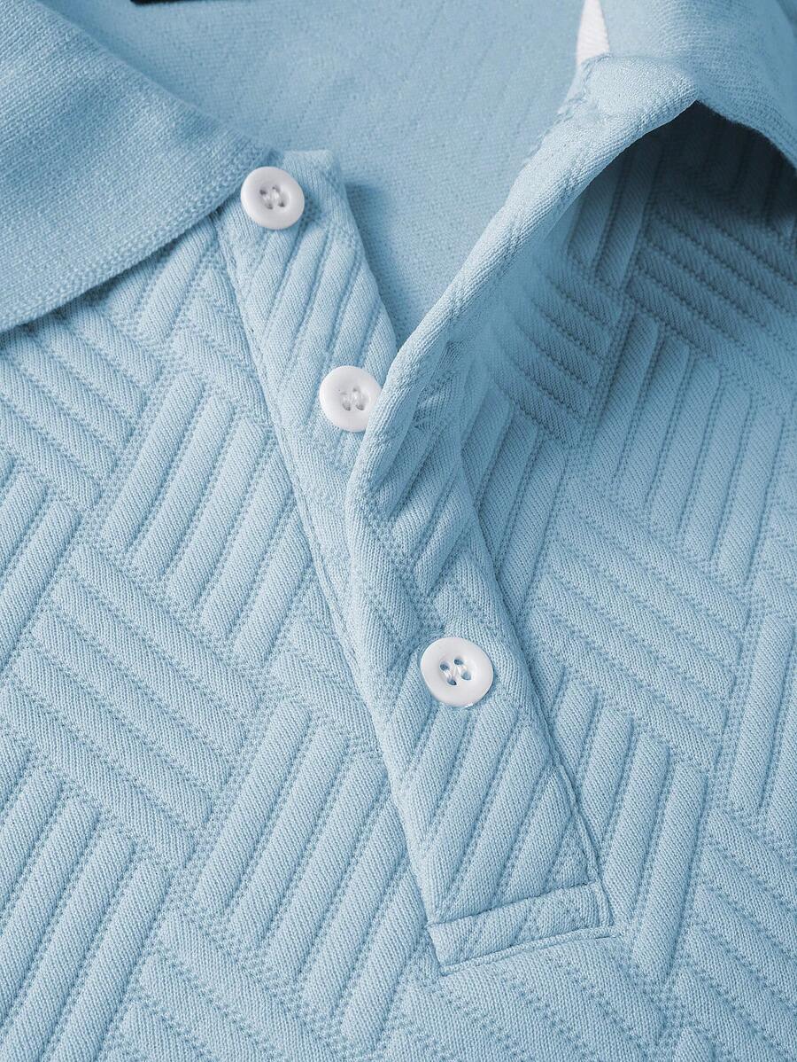 Men's Casual Plain Long Sleeve Polo Shirt