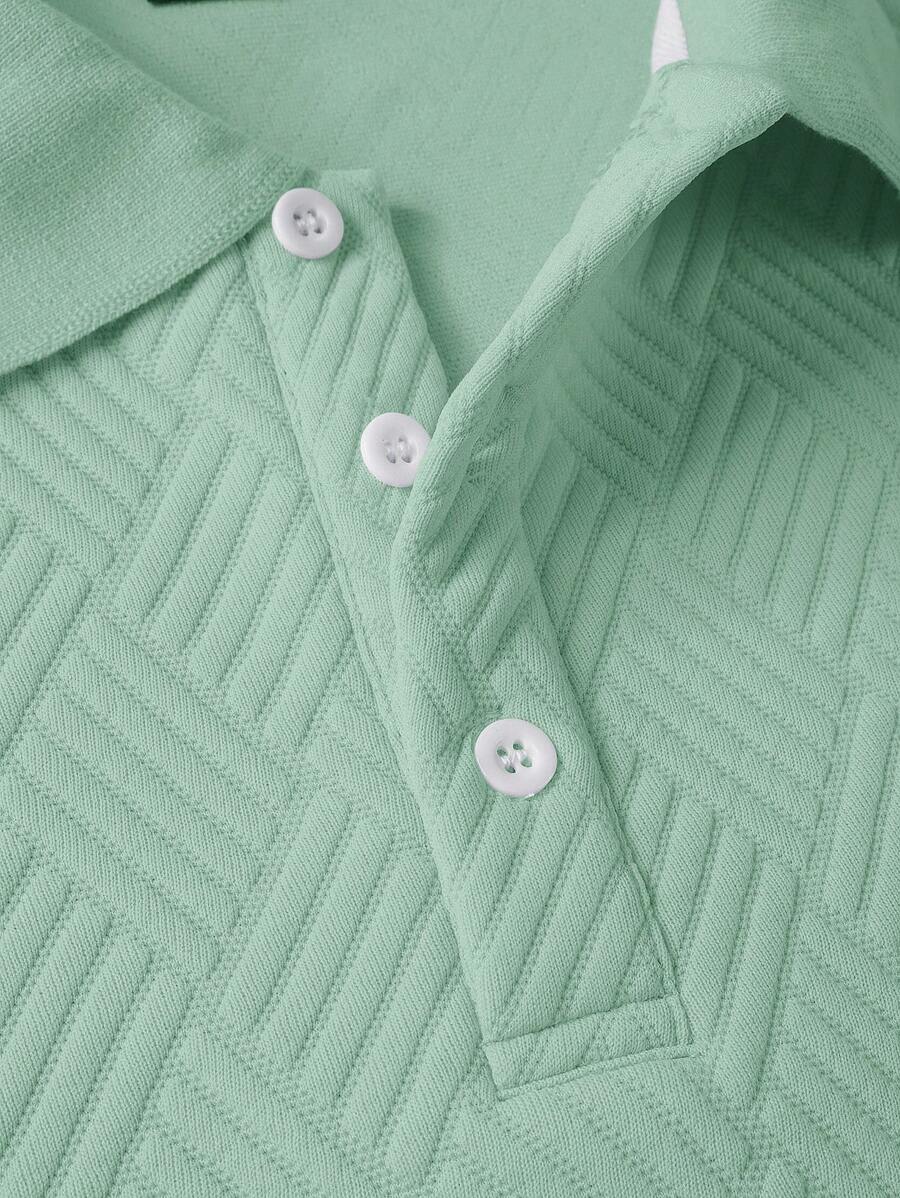 Men's Casual Plain Long Sleeve Polo Shirt