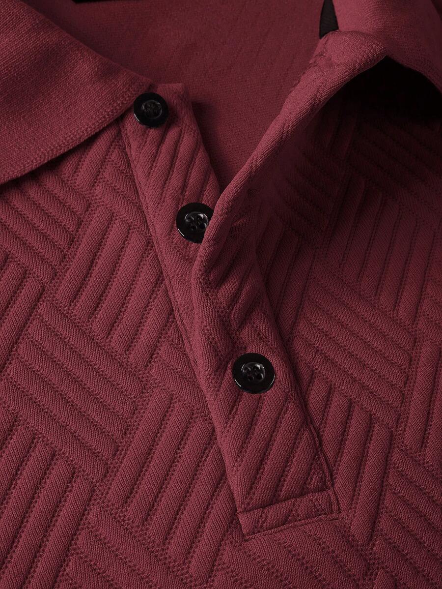 Men's Casual Plain Long Sleeve Polo Shirt