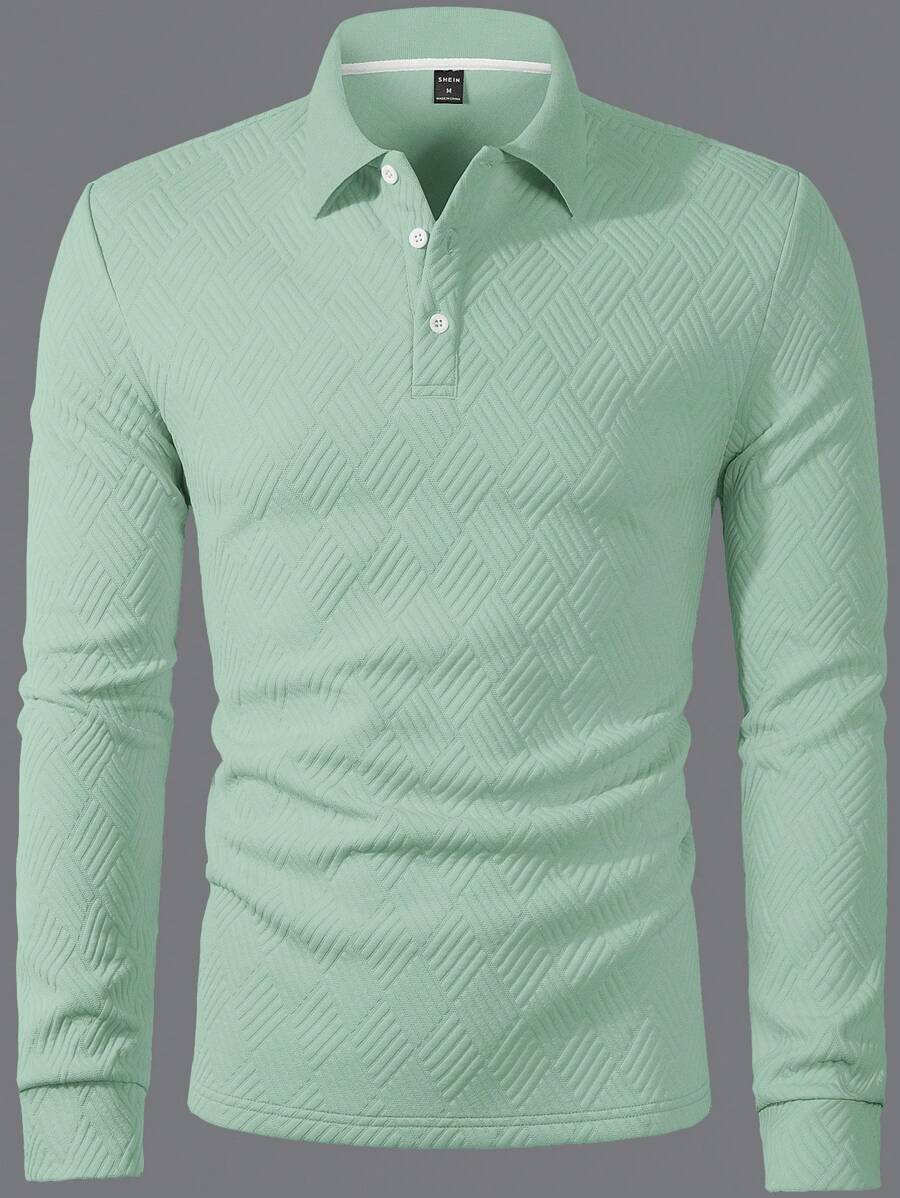 Men's Casual Plain Long Sleeve Polo Shirt