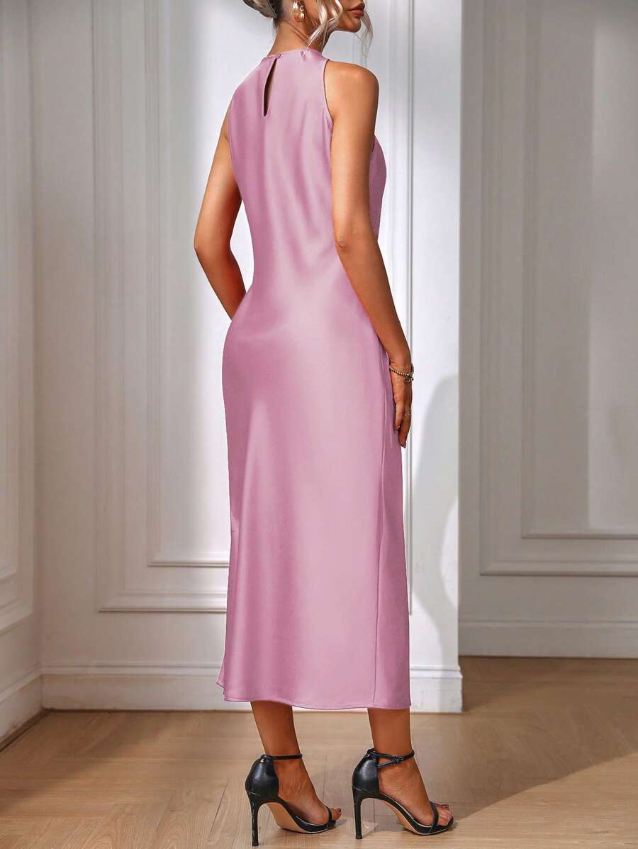 Elegant Green Silk Maxi Dress with Slit