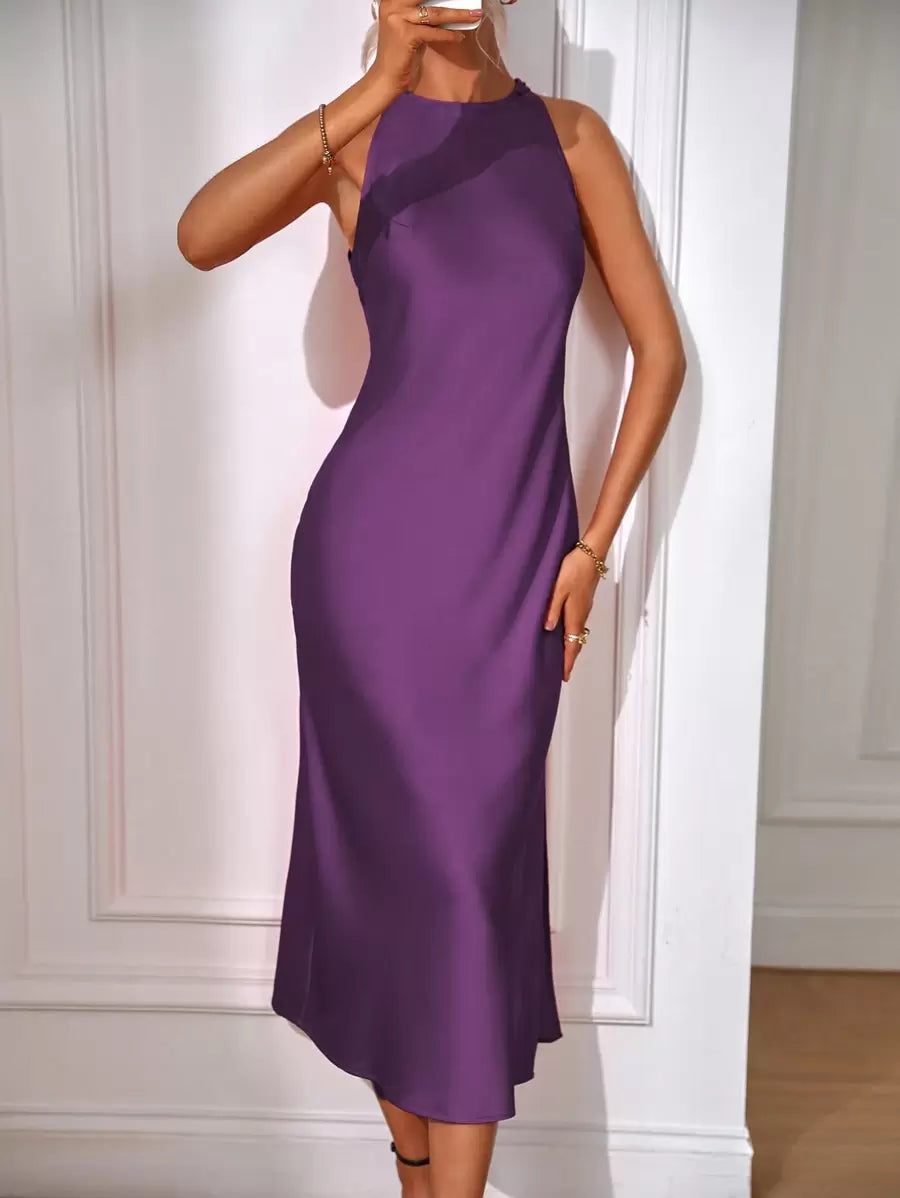 Elegant Green Silk Maxi Dress with Slit