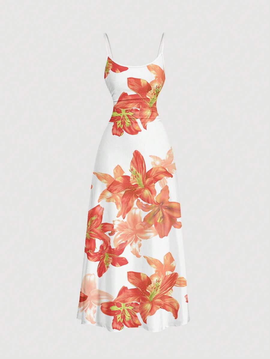 Elegant Solid Color Flared Cami Dress