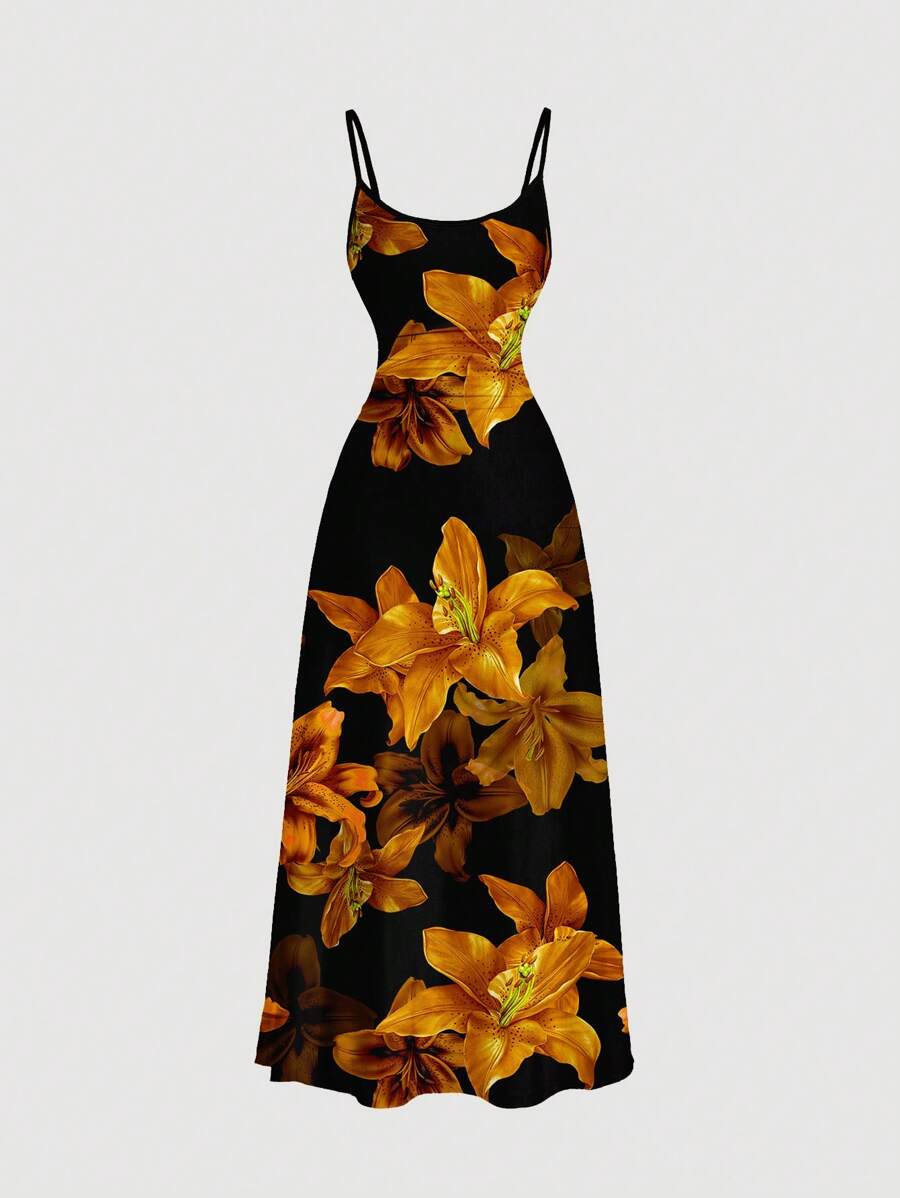 Elegant Solid Color Flared Cami Dress