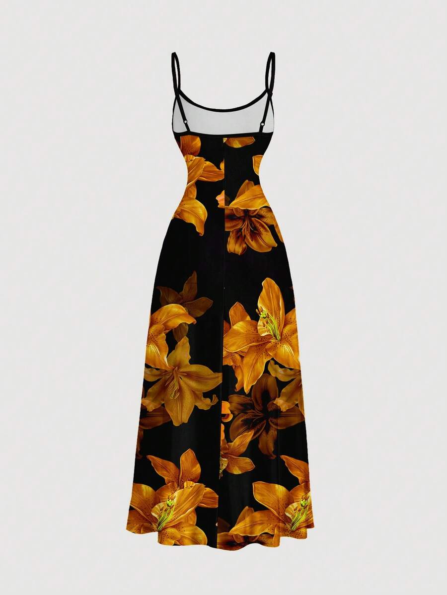 Elegant Solid Color Flared Cami Dress