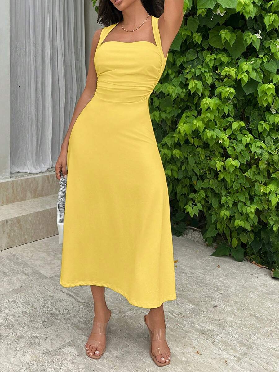 Summery Plain tank Dress with Gathered Waist