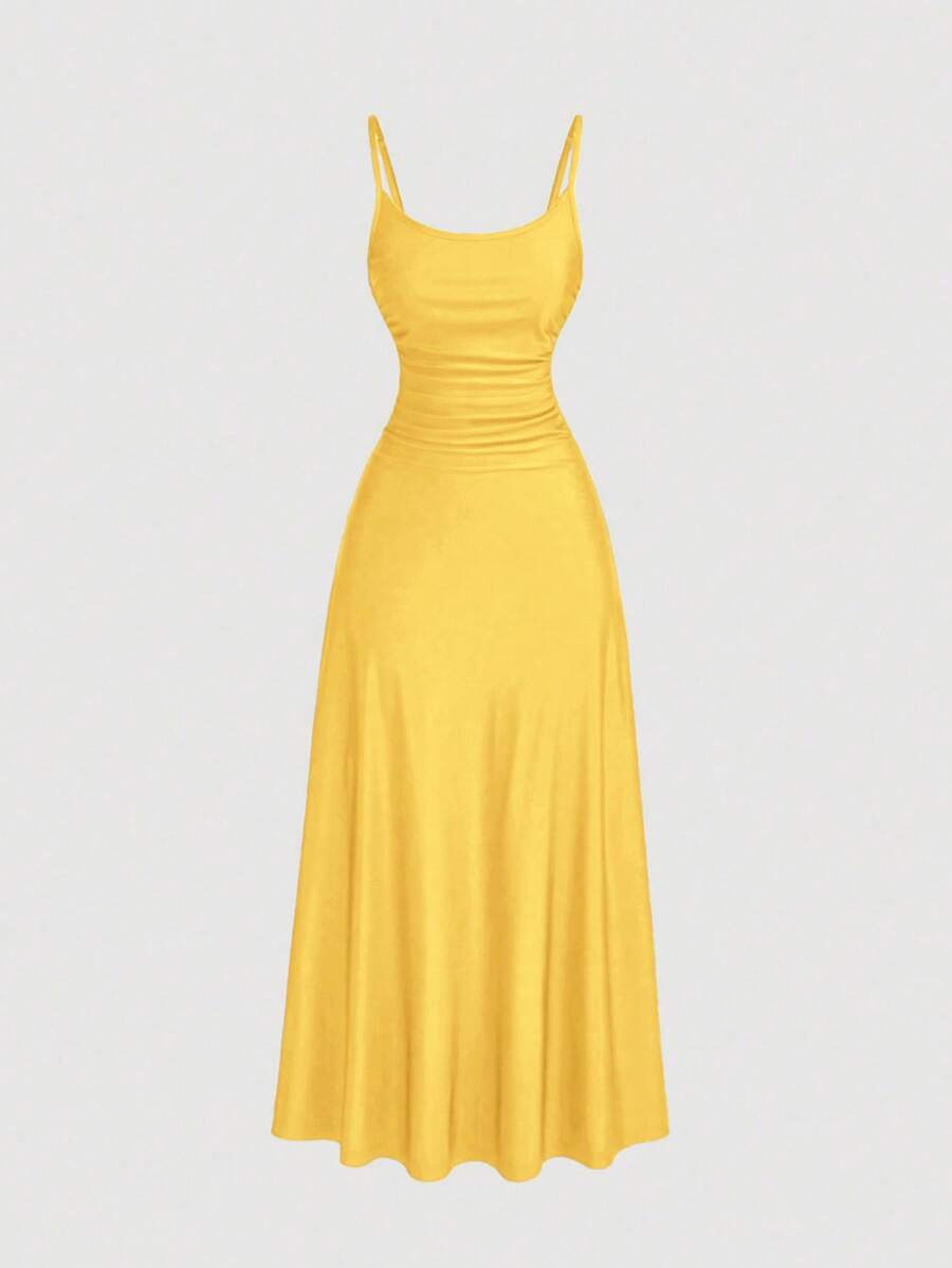 Elegant Solid Color Flared Cami Dress