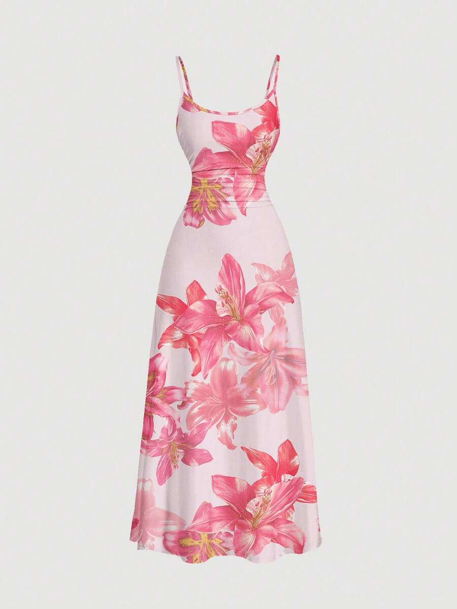 Elegant Solid Color Flared Cami Dress