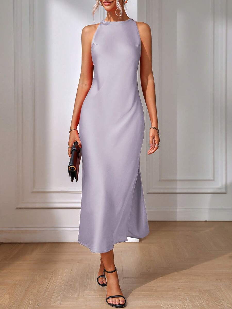 Elegant Green Silk Maxi Dress with Slit