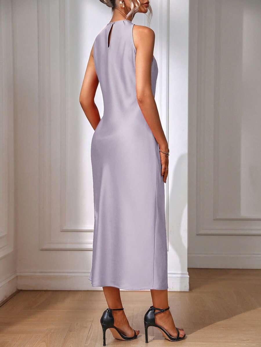 Elegant Green Silk Maxi Dress with Slit