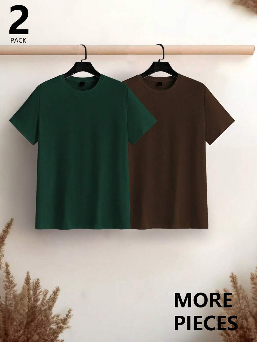 Men's Plain T-shirt with Round Neck and Short Sleeves