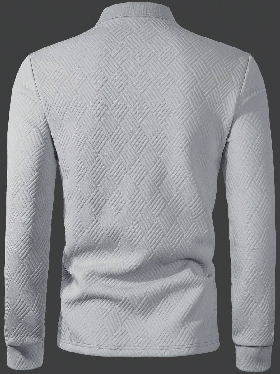 Men's Casual Plain Long Sleeve Polo Shirt