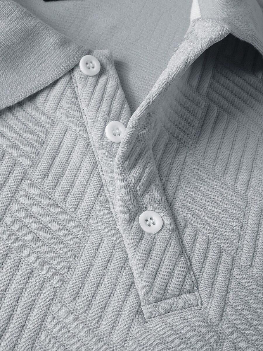 Men's Casual Plain Long Sleeve Polo Shirt