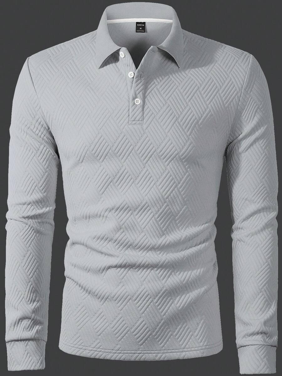 Men's Casual Plain Long Sleeve Polo Shirt