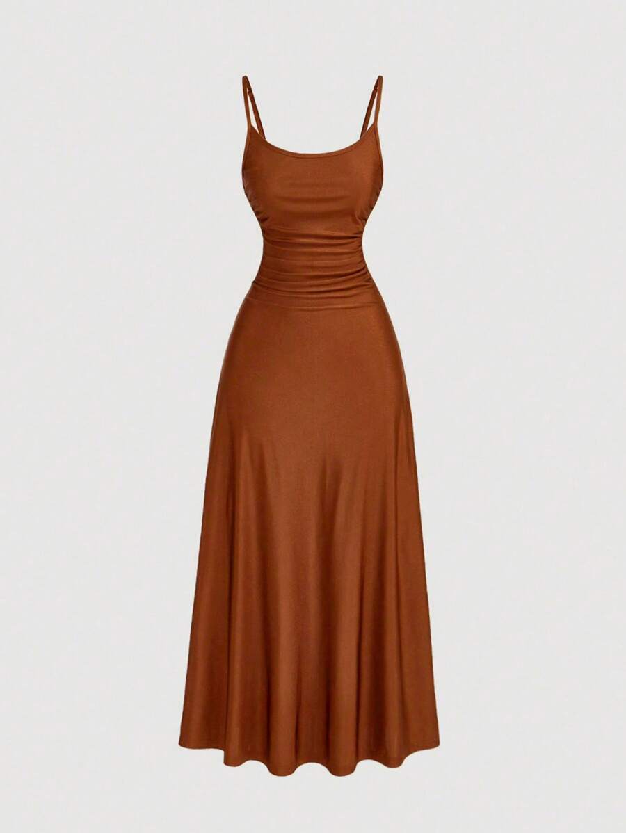 Elegant Solid Color Flared Cami Dress