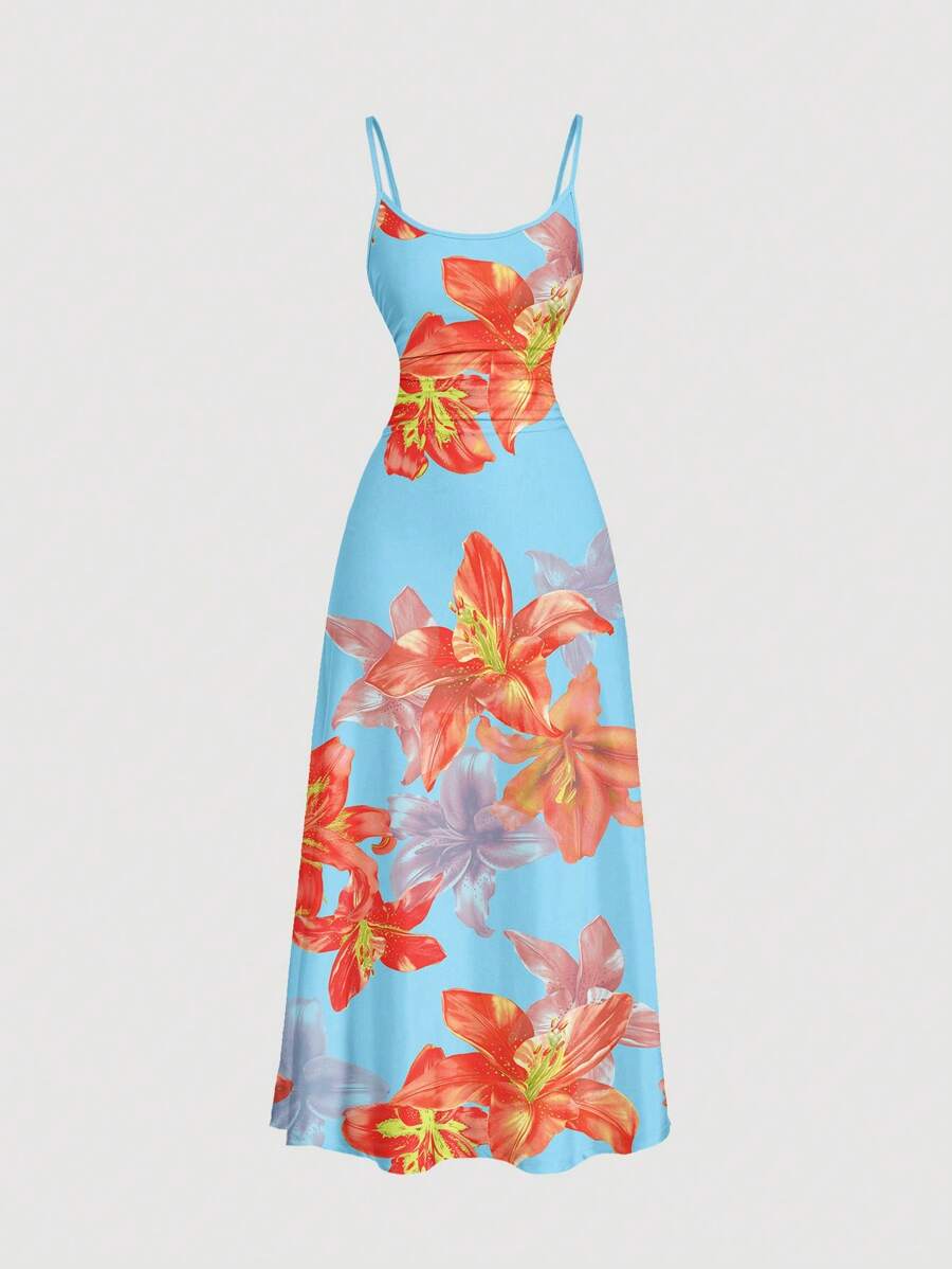 Elegant Solid Color Flared Cami Dress