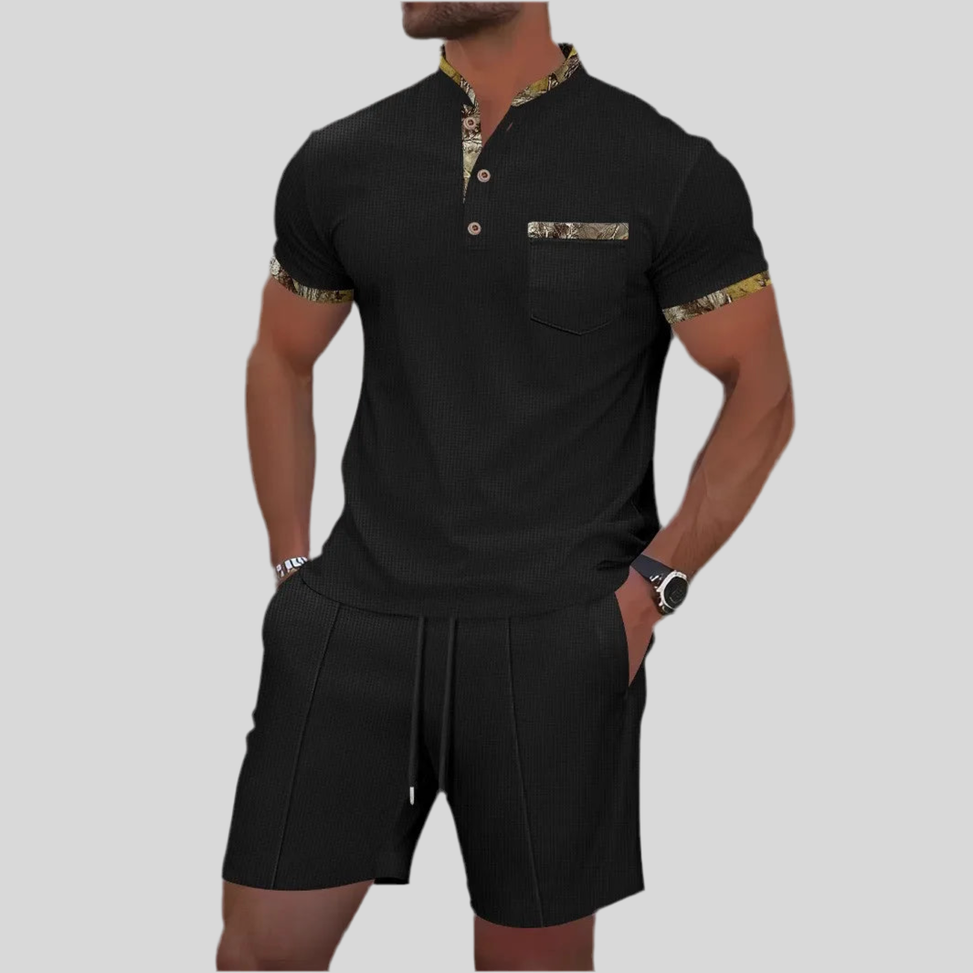 Men's Summer Waffle 2-Piece Set with Zip & Lapel