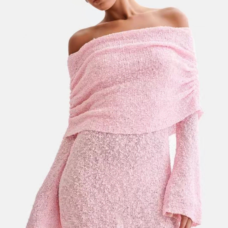 Off-the-Shoulder Knitted Sweater Dress – Spring Elegance