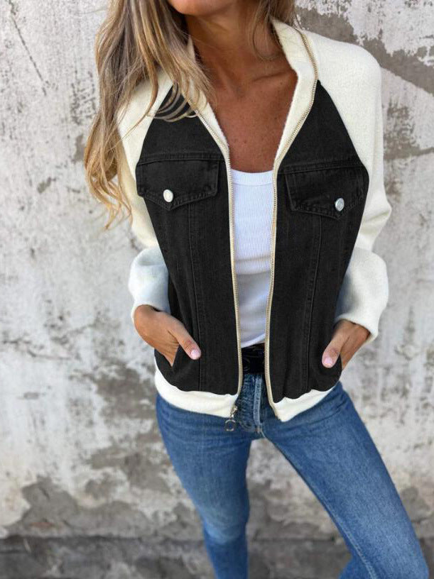 Women's Zip-Up Jacket – Casual V-Neck