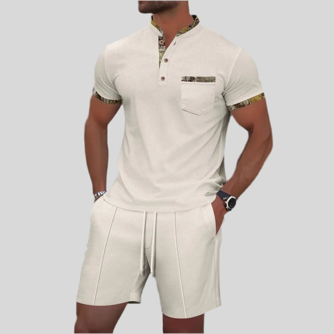 Men's Summer Waffle 2-Piece Set with Zip & Lapel