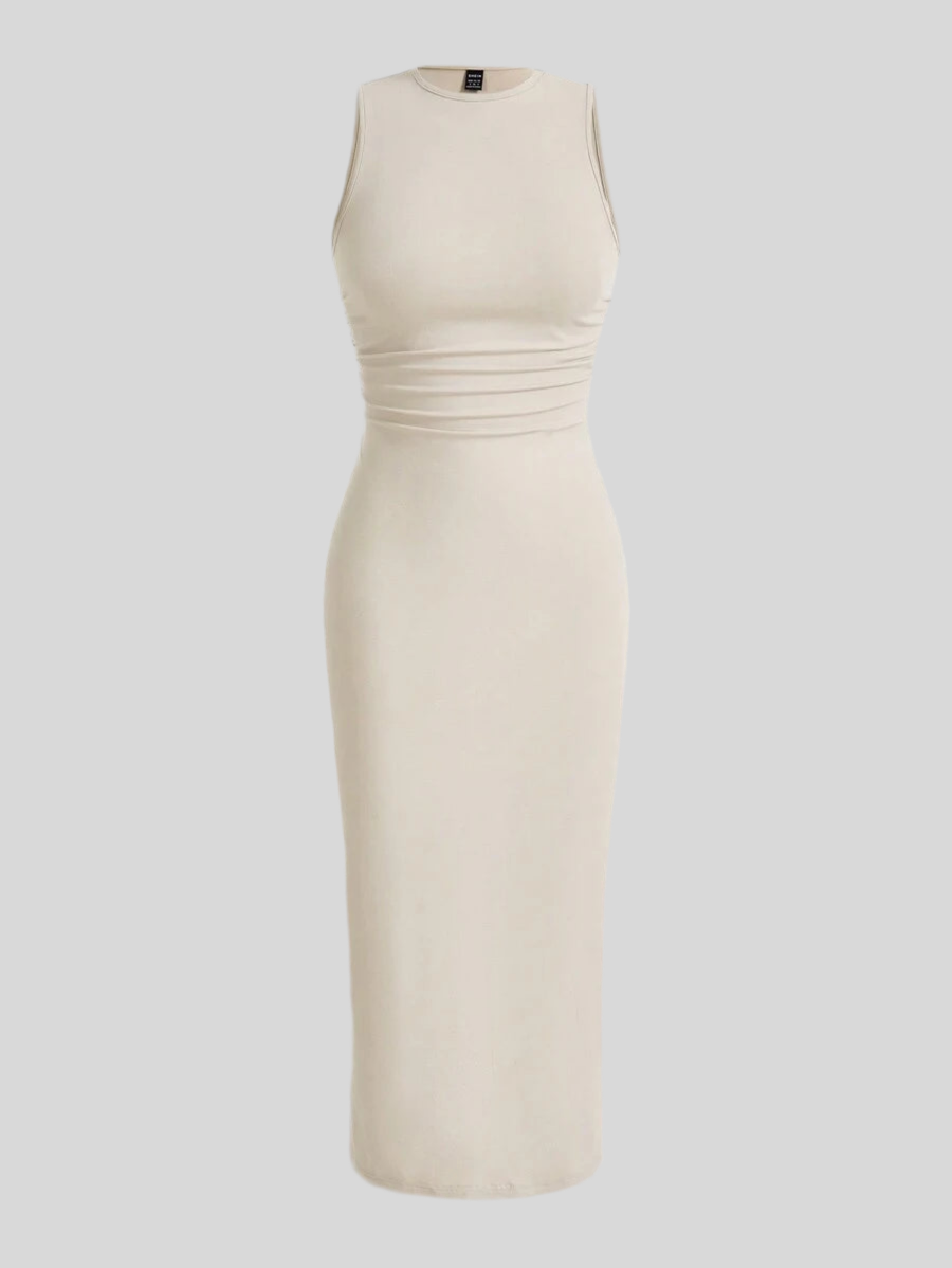 Summery plain tank dress with gathered waist