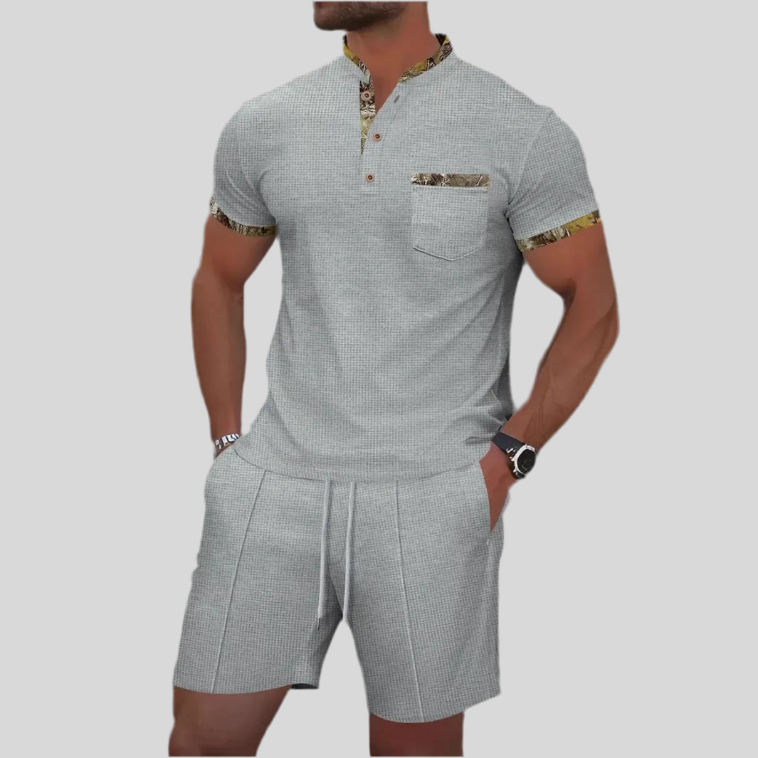 Men's Summer Waffle 2-Piece Set with Zip & Lapel