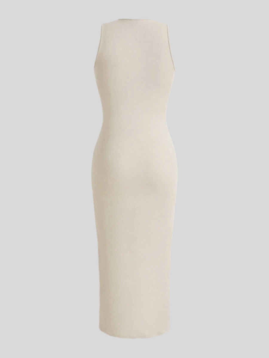 Summery plain tank dress with gathered waist