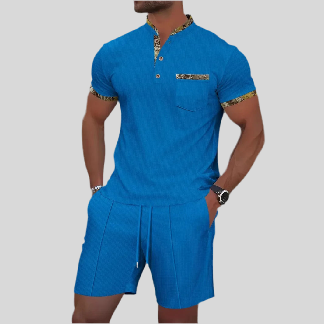 Men's Summer Waffle 2-Piece Set with Zip & Lapel