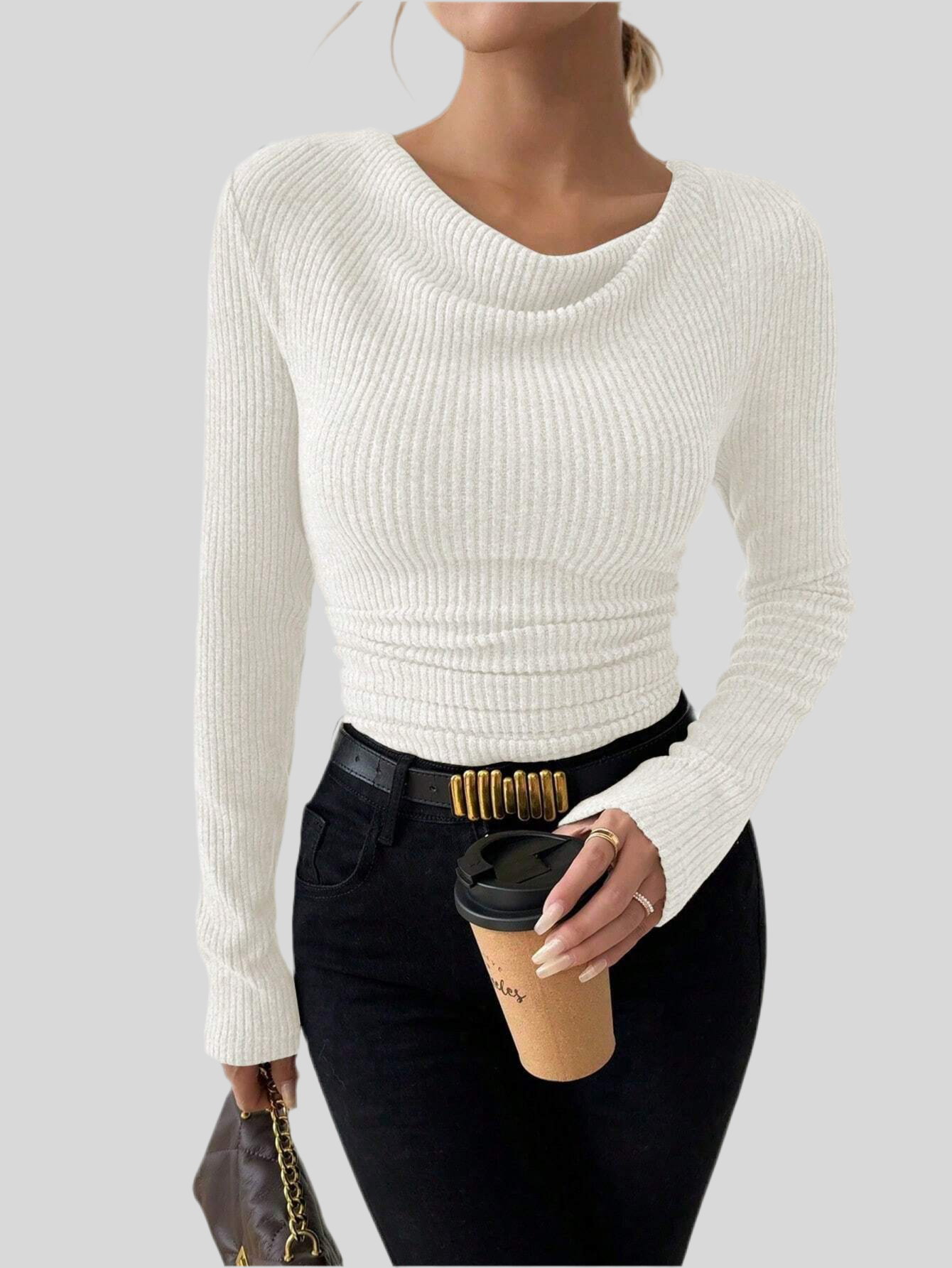 Women's Vintage T-shirt – Asymmetrical Collar & Long Sleeves Slim Fit