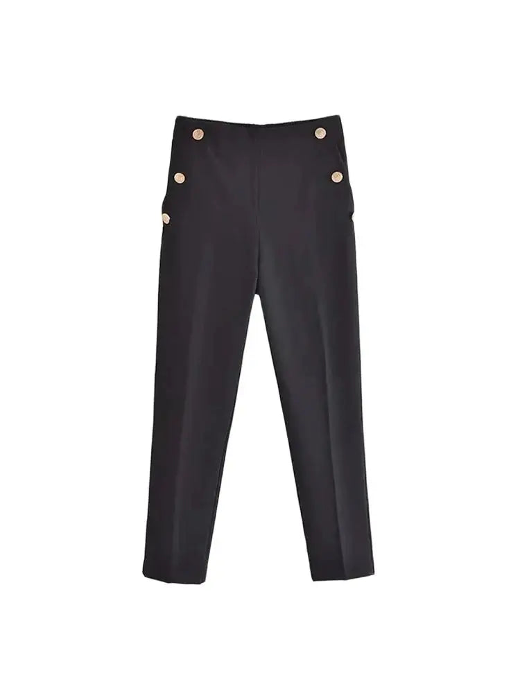 Vintage Women's Trousers – Metal Buttons & High Waist