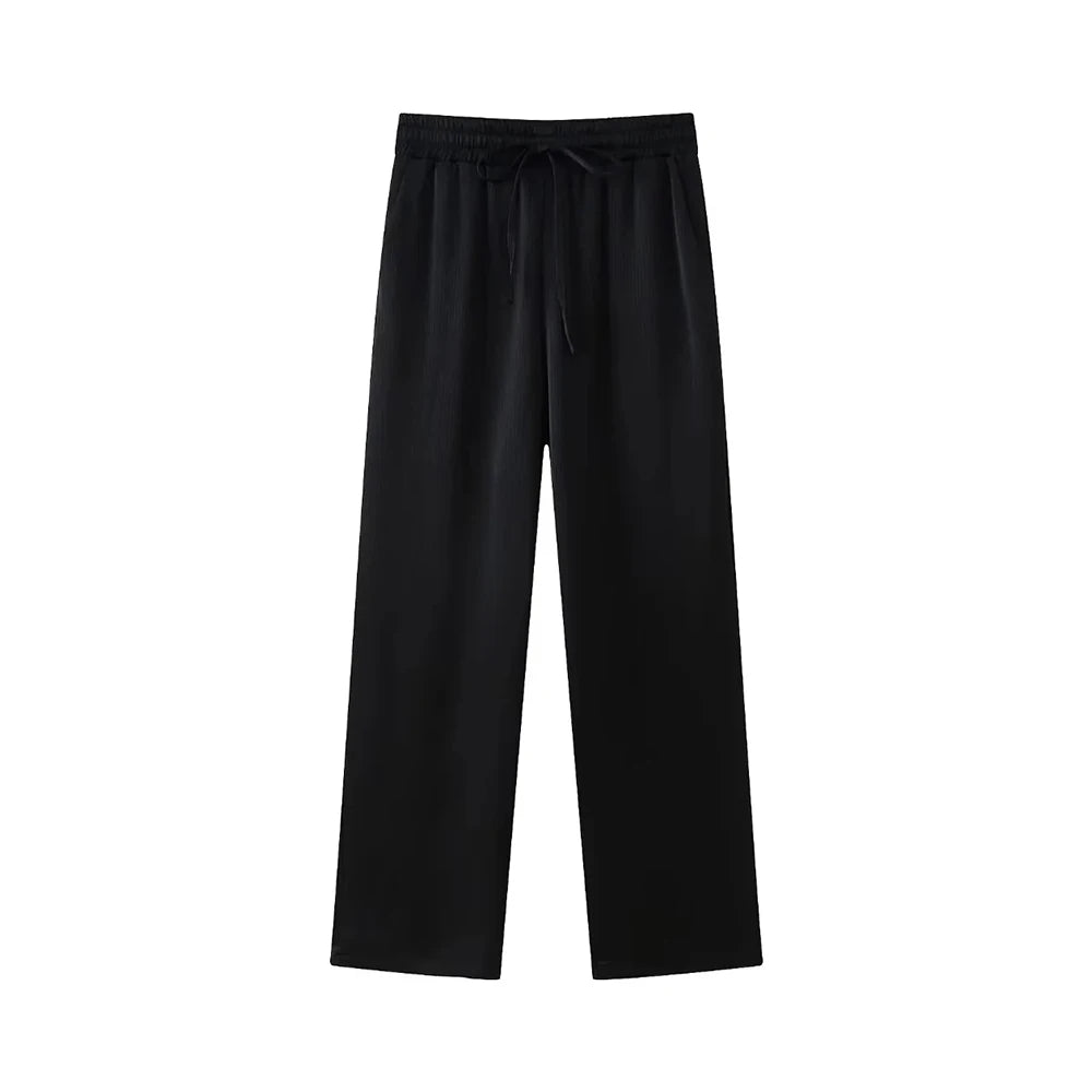 Elegant Women's Outfit – Long Coat & Wide Leg Trousers