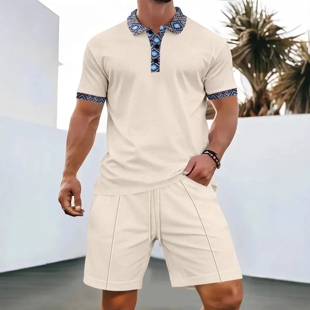 Men's Summer Waffle 2-Piece Set with Zip & Lapel