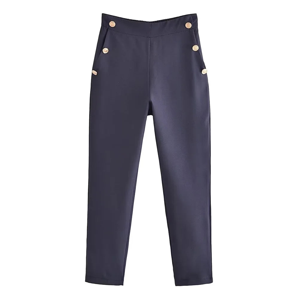 Vintage Women's Trousers – Metal Buttons & High Waist