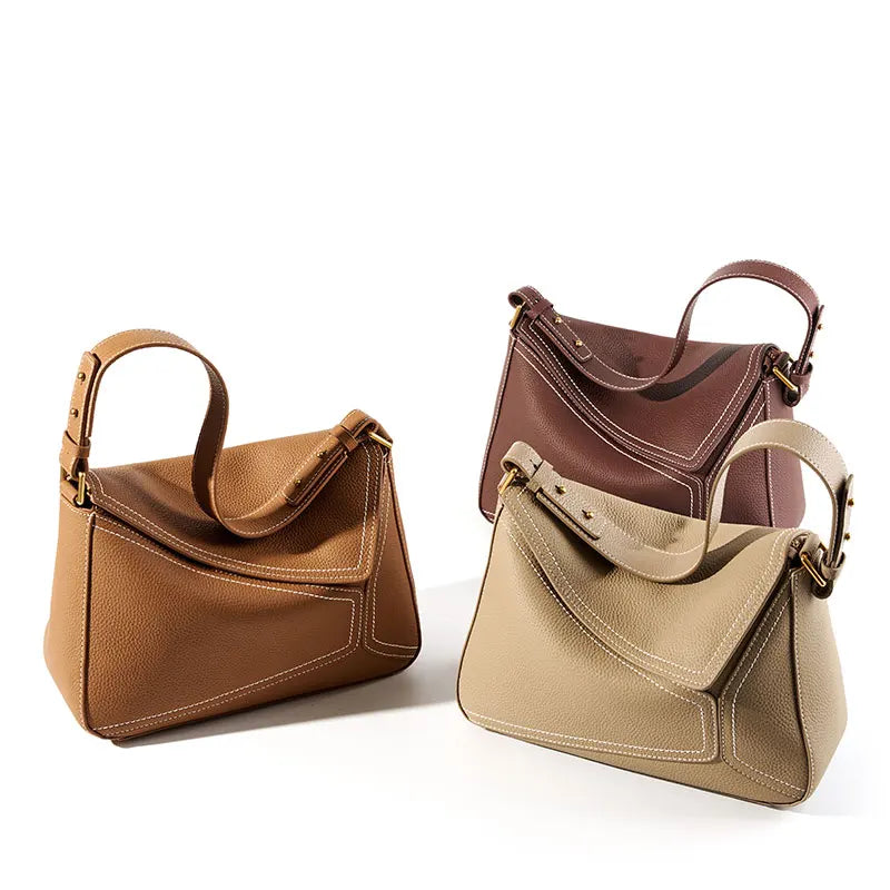 Modieuze damestas Echt leer Geometrie Ontwerp Luxe schoudertassen Koeienhuid Dames Flap Crossbody Tas Vrouwelijke handtassen