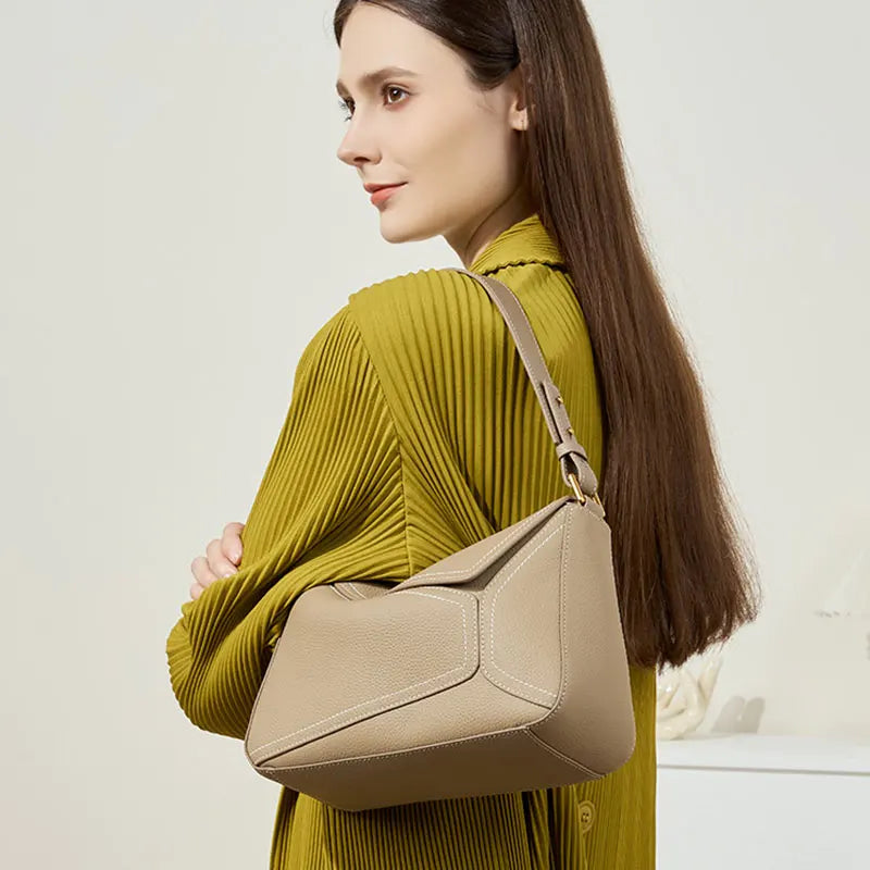 Modieuze damestas Echt leer Geometrie Ontwerp Luxe schoudertassen Koeienhuid Dames Flap Crossbody Tas Vrouwelijke handtassen