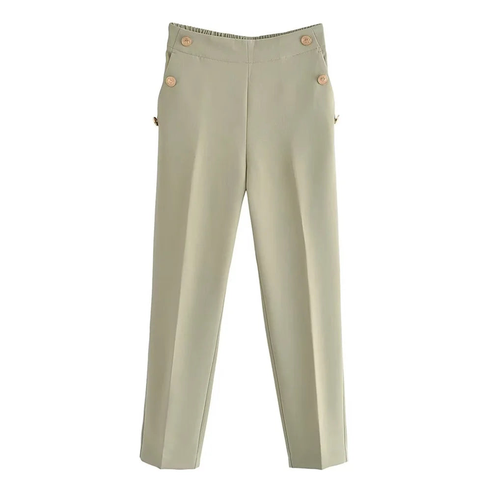Vintage Women's Trousers – Metal Buttons & High Waist
