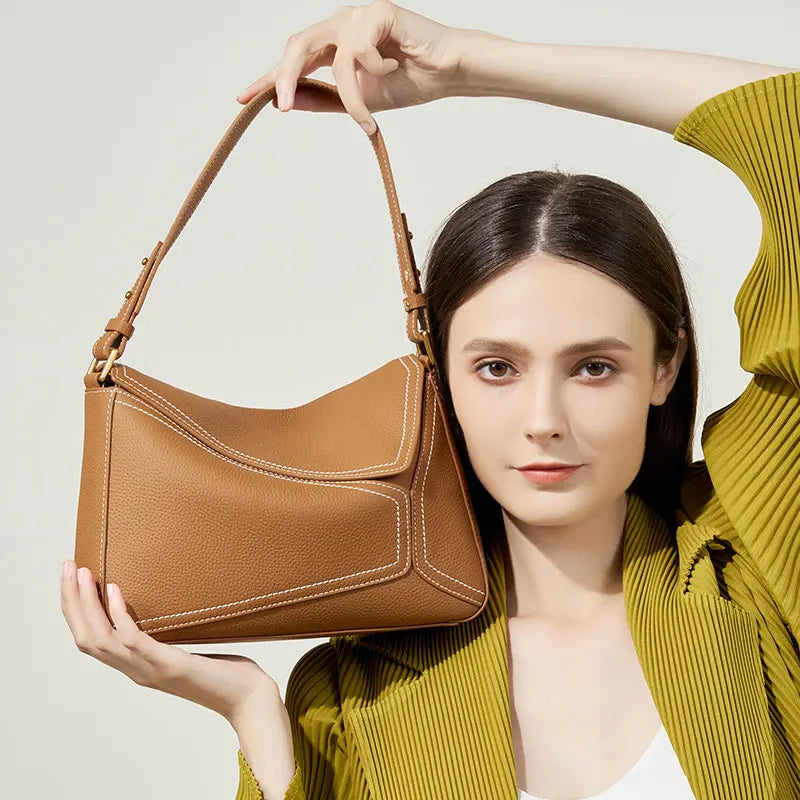 Modieuze damestas Echt leer Geometrie Ontwerp Luxe schoudertassen Koeienhuid Dames Flap Crossbody Tas Vrouwelijke handtassen